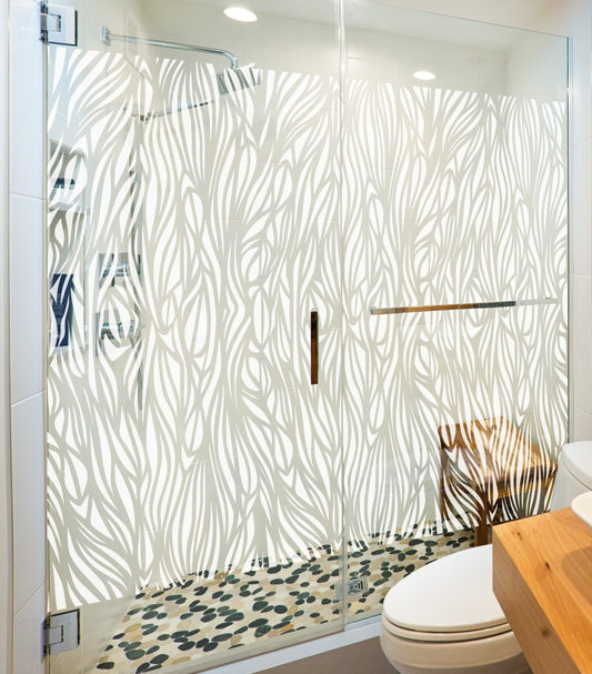 KIN Aquatica | Binneninstallatie - decoratieve en patroonfolie, privacyfolie, raamfolie, matglasfolie, zelfklevend voor badkamer, raam, keuken, glazen deur (100 x 152 cm)