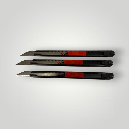 3 Stück Allzweckmesser mit 90°-Metallklinge, Klinge herausschiebbar